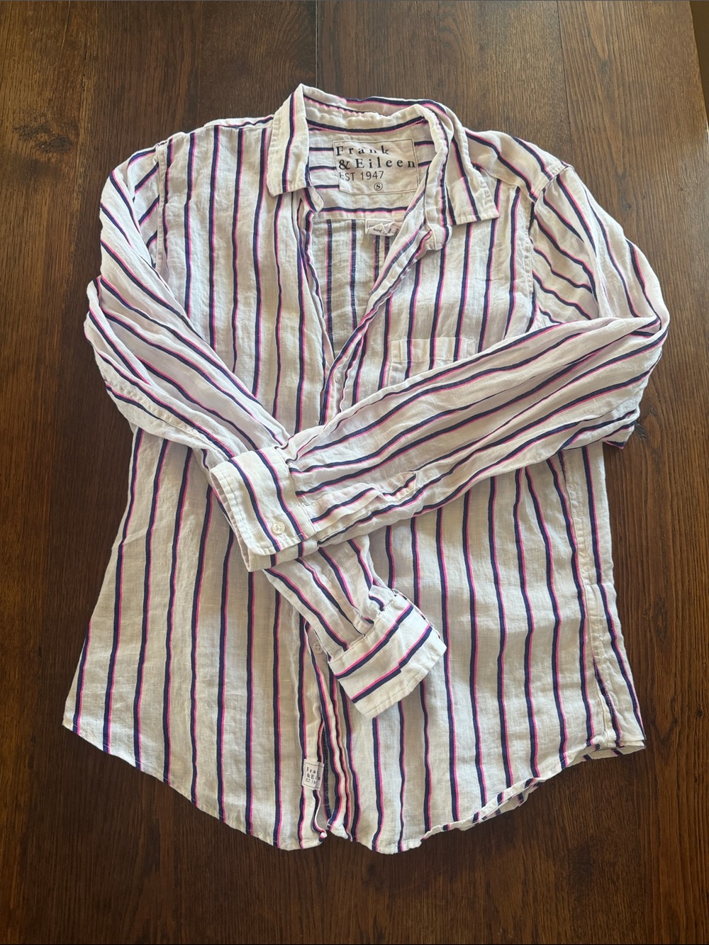 Frank & Eileen Barry Shirt with Hot pink and Navy Stripes
